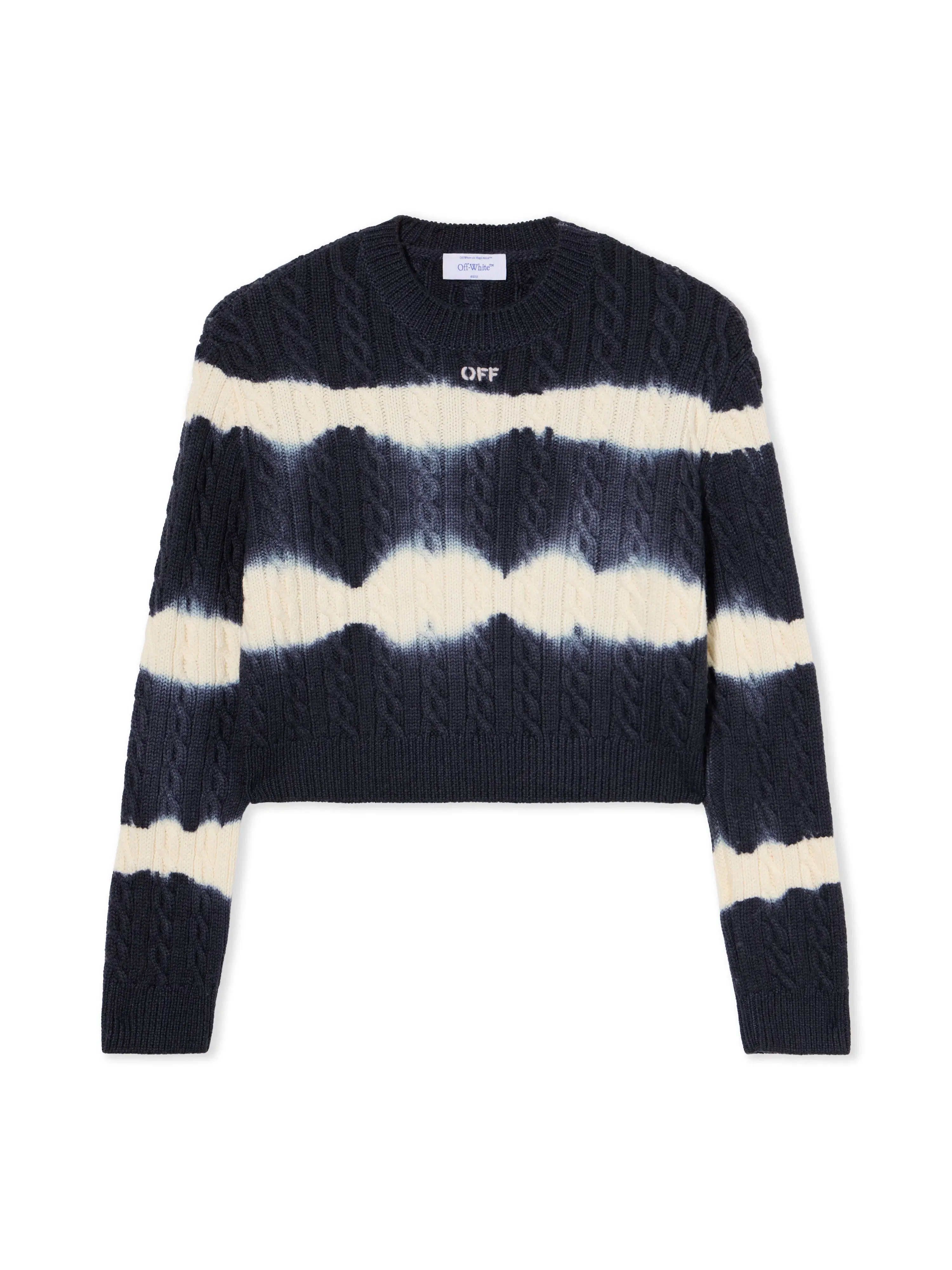 Off White Tiedye Cable Crop Crewneck