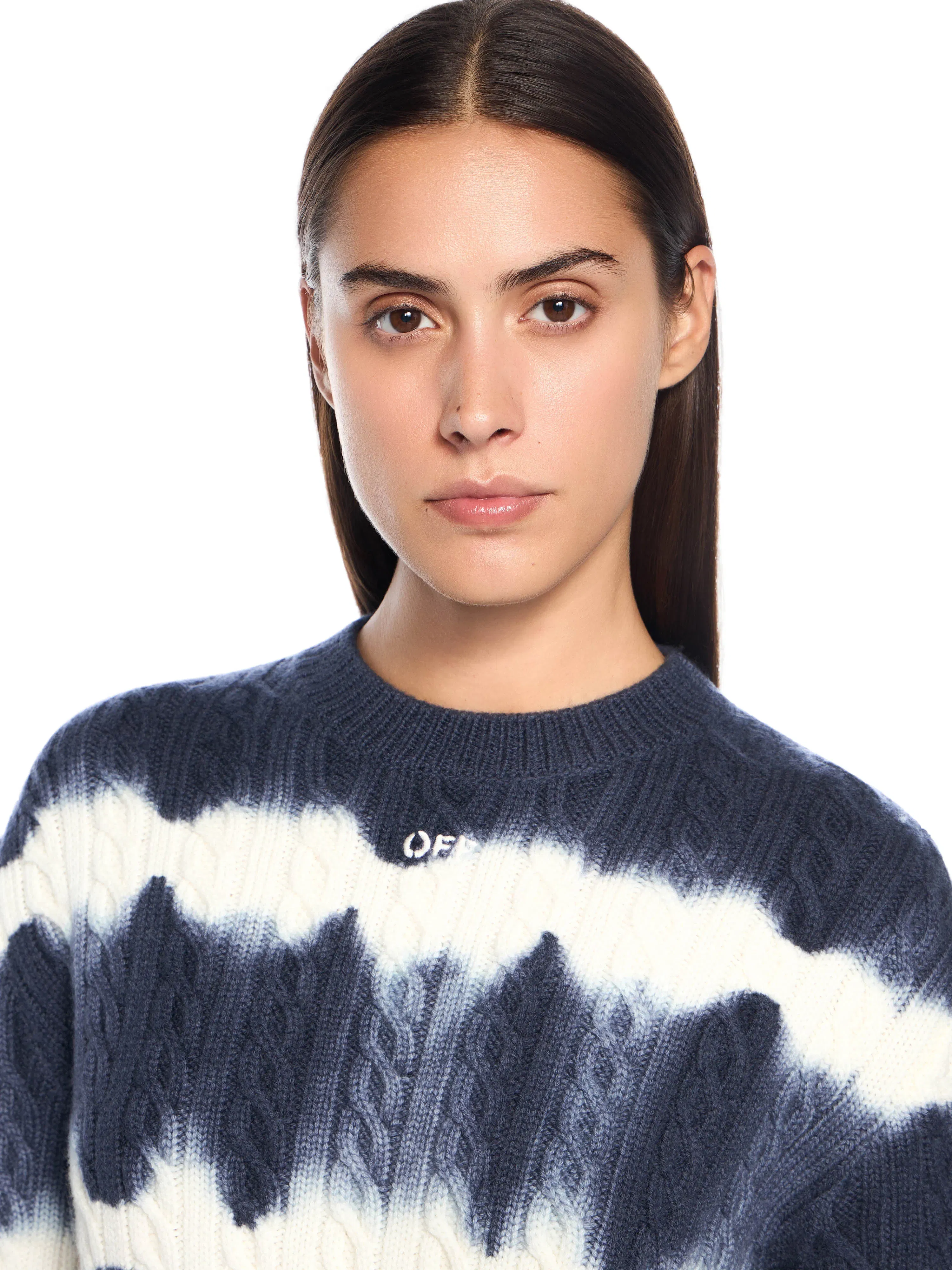 Off White Tiedye Cable Crop Crewneck