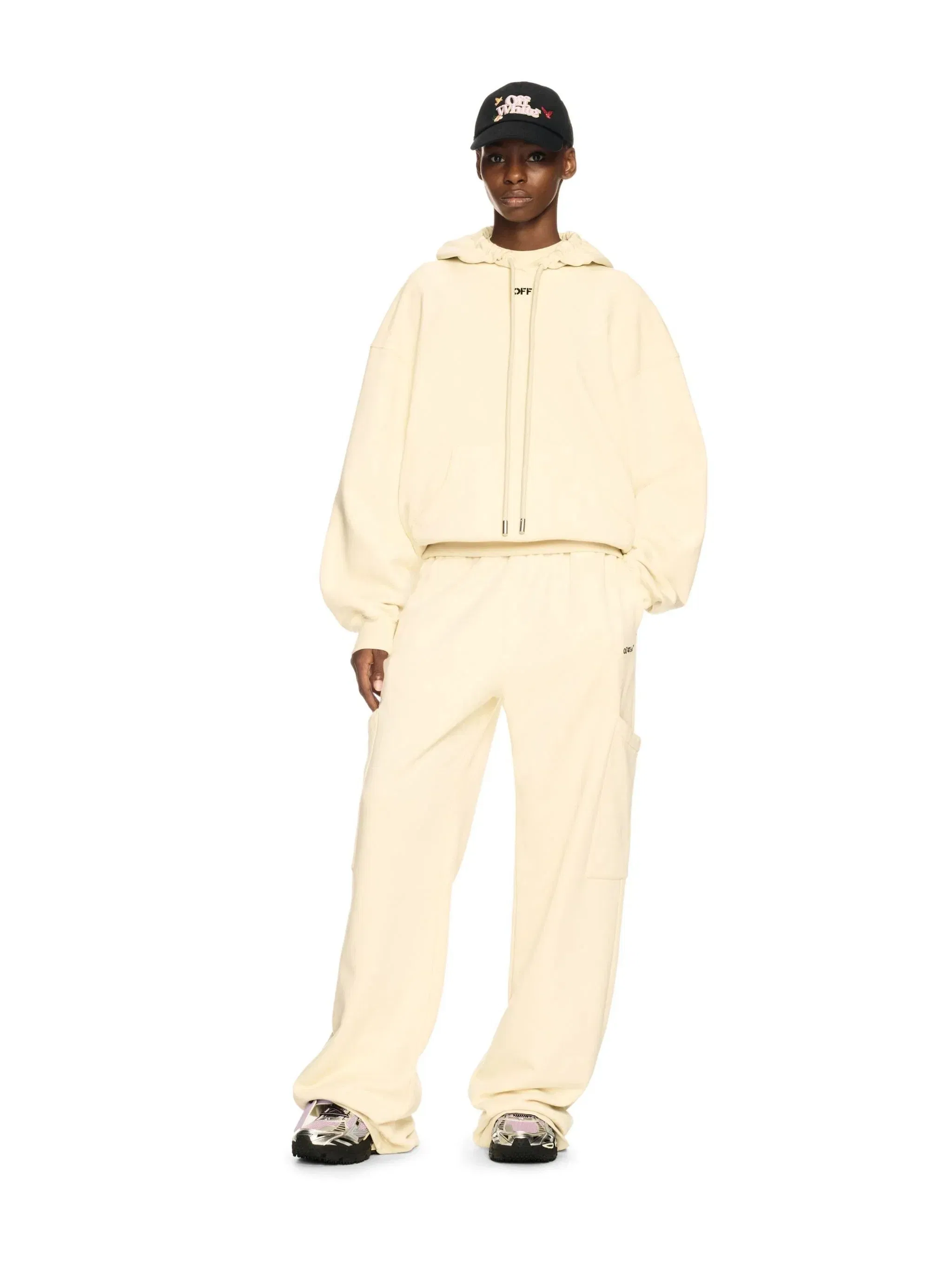 Off White Embr Rose Valley Over Hoodie