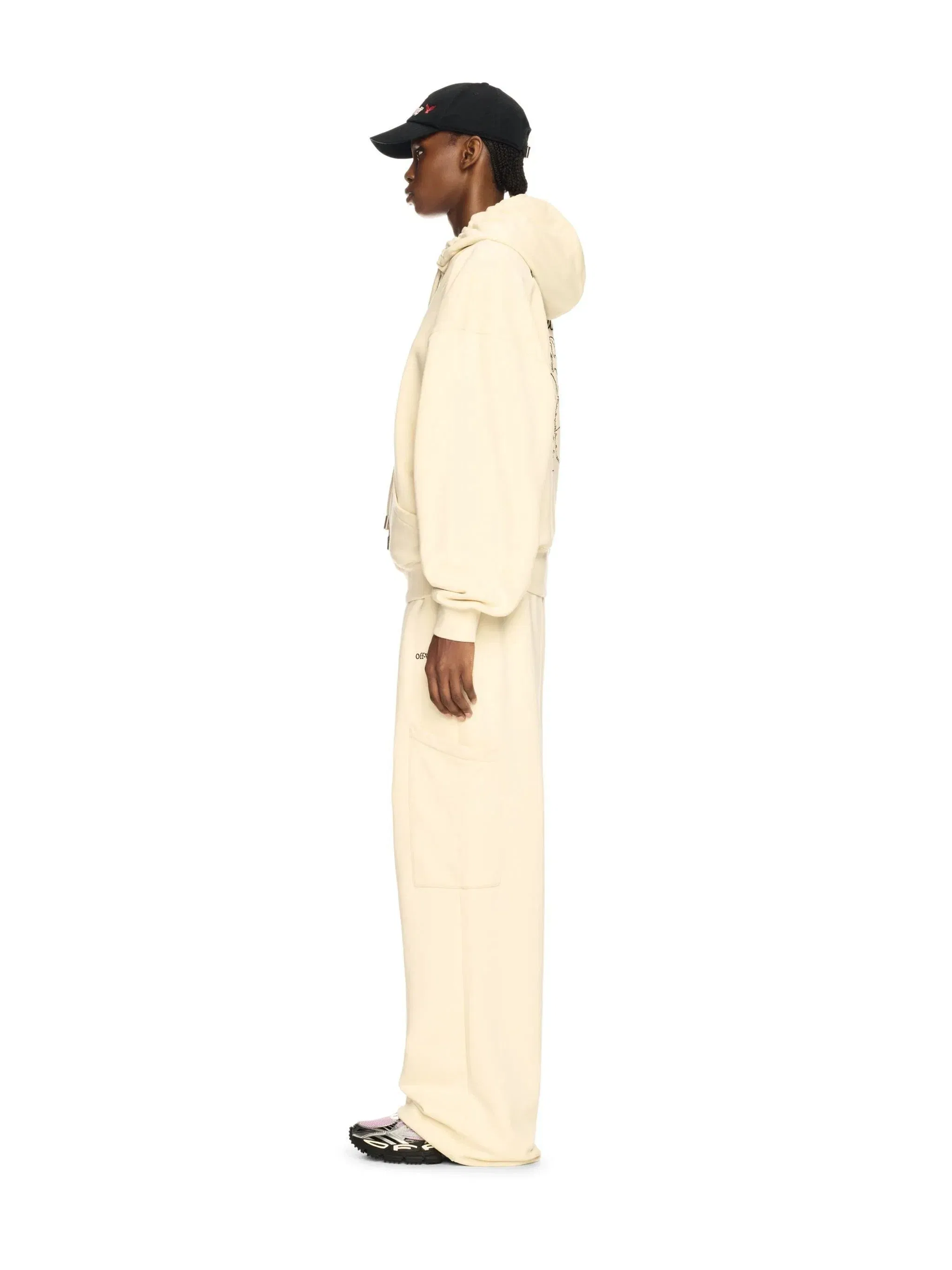 Off White Embr Rose Valley Over Hoodie