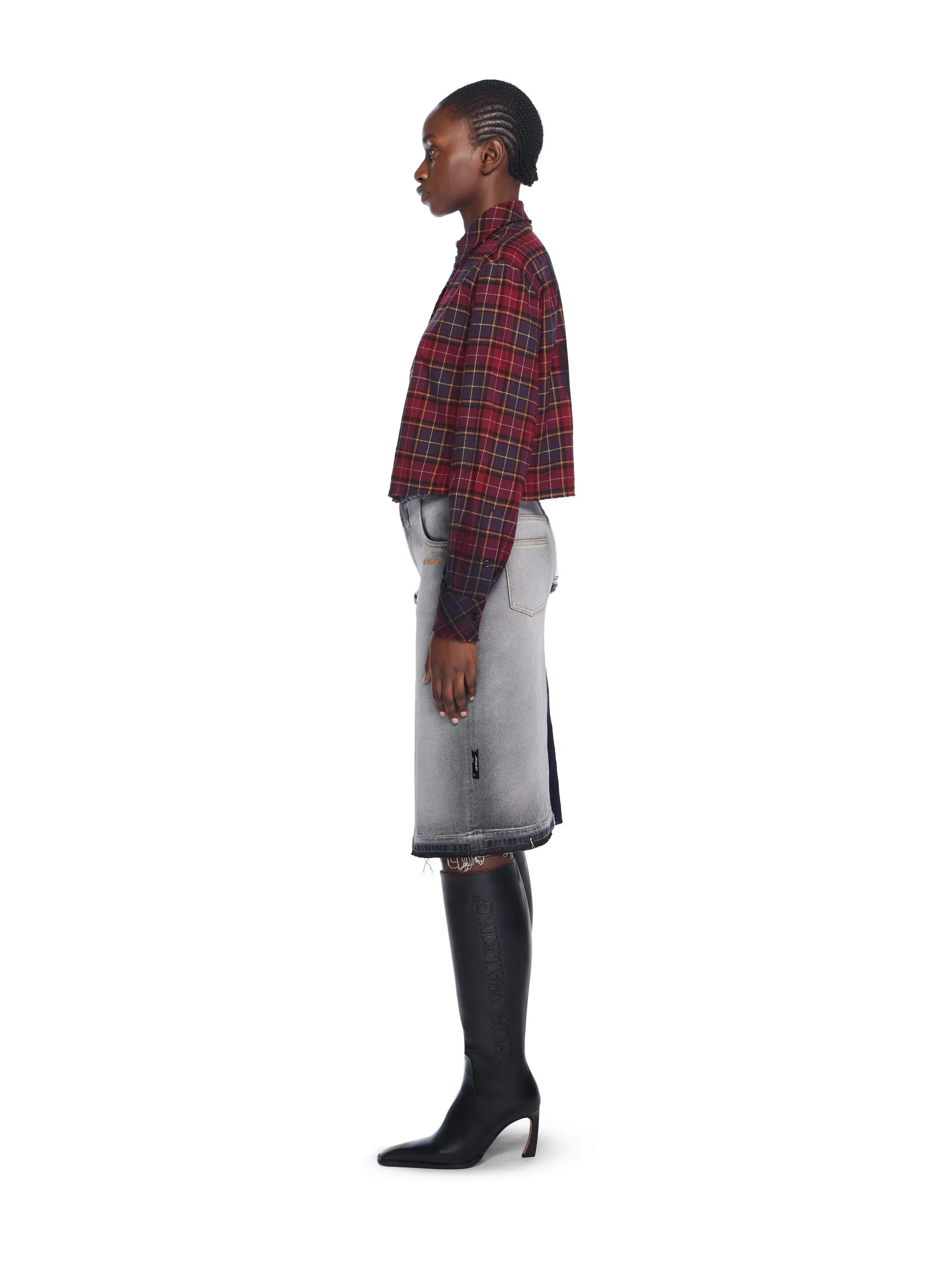 Off White Check Flannel Denim Skirt