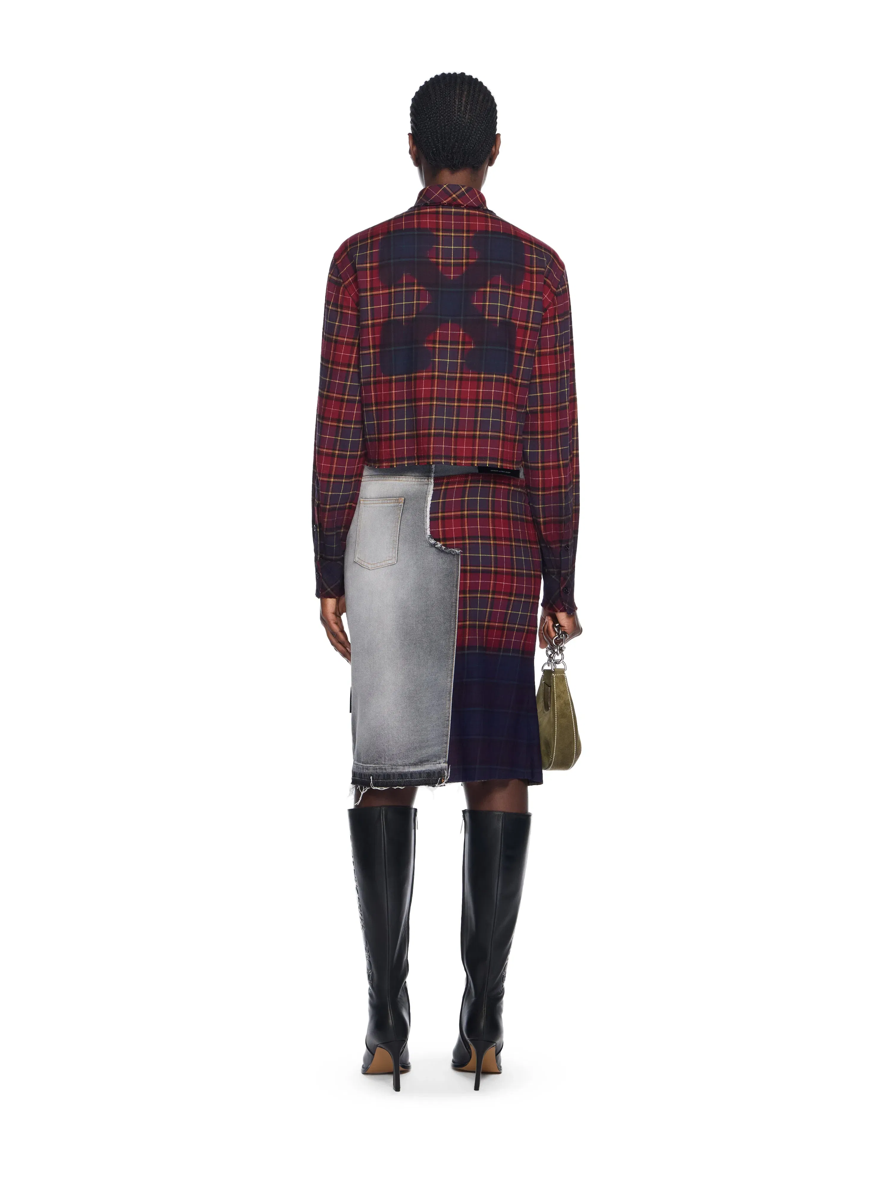Off White Check Flannel Denim Skirt
