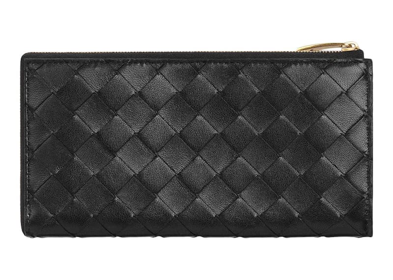 Bottega Veneta Intrecciato L Zip Around Wallet Black