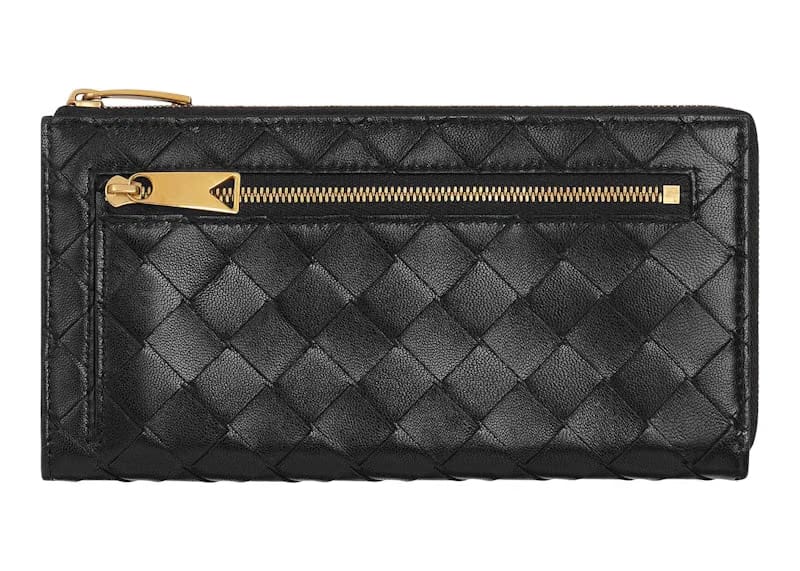 Bottega Veneta Intrecciato L Zip Around Wallet Black