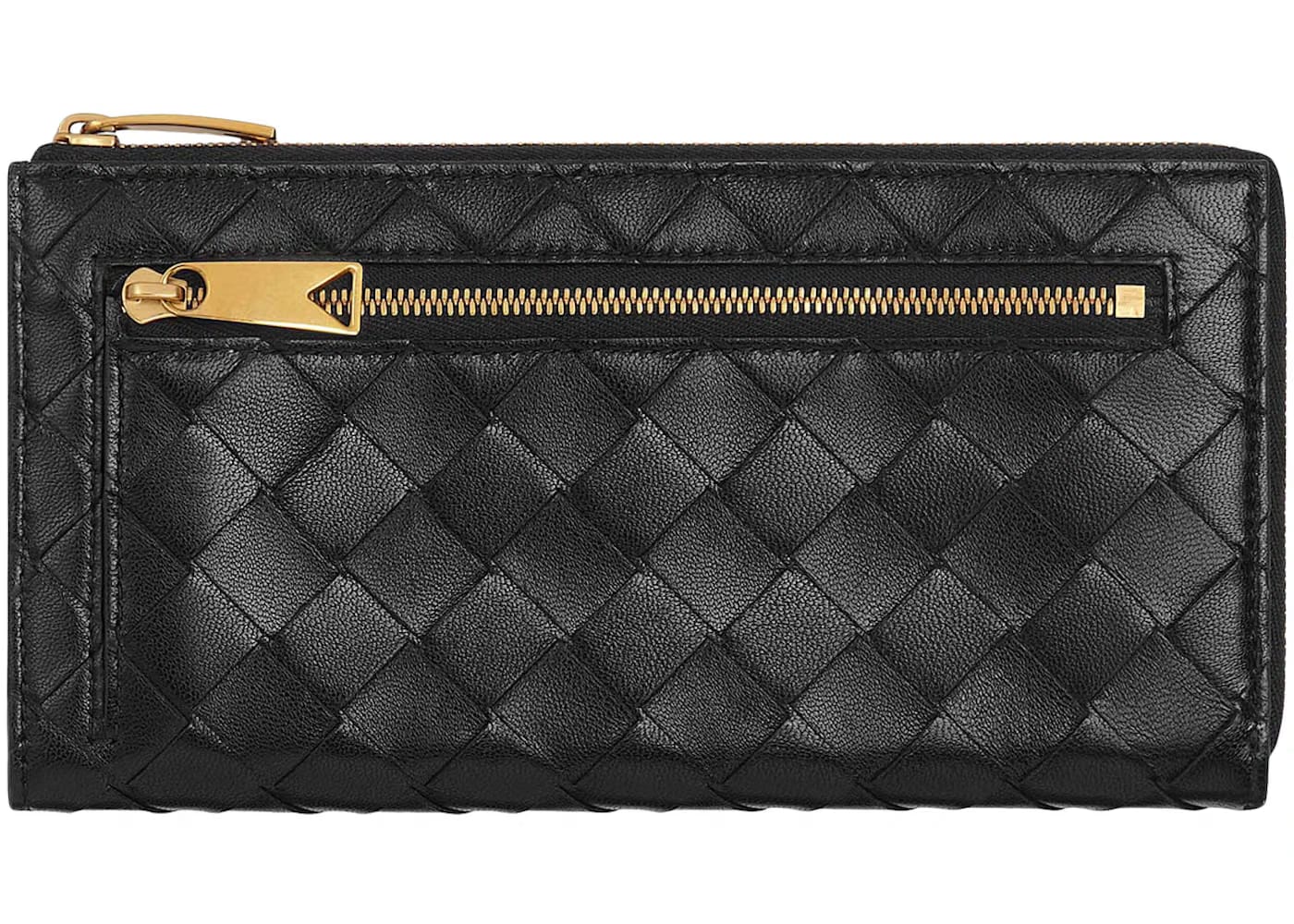 Bottega Veneta Intrecciato L Zip Around Wallet Black