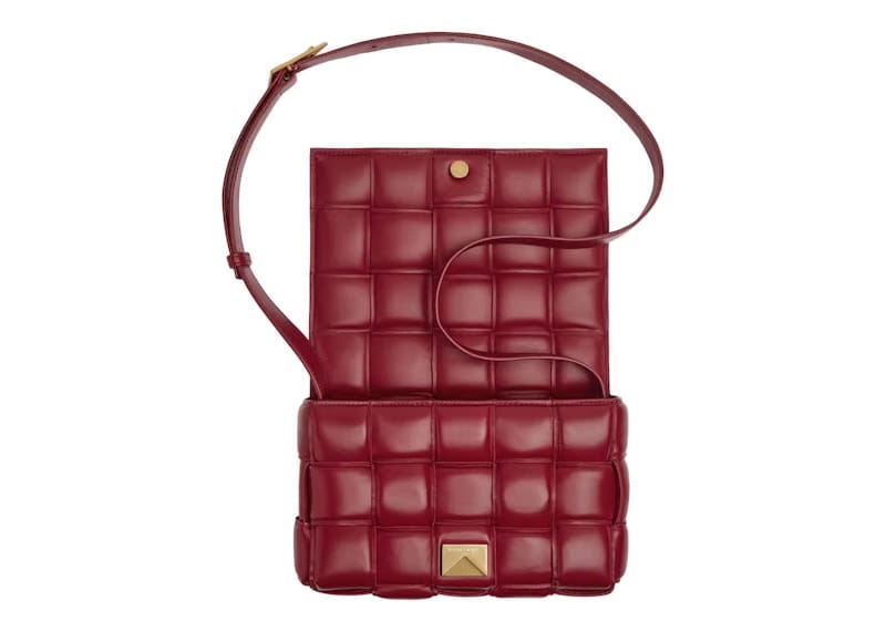 Bottega Veneta Padded Intreccio Cassette Crossbody Bag Dark Red