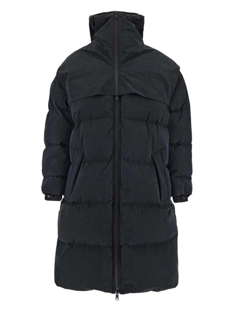 Bottega Veneta Long Fronted Popeline Puffer Jacket Black