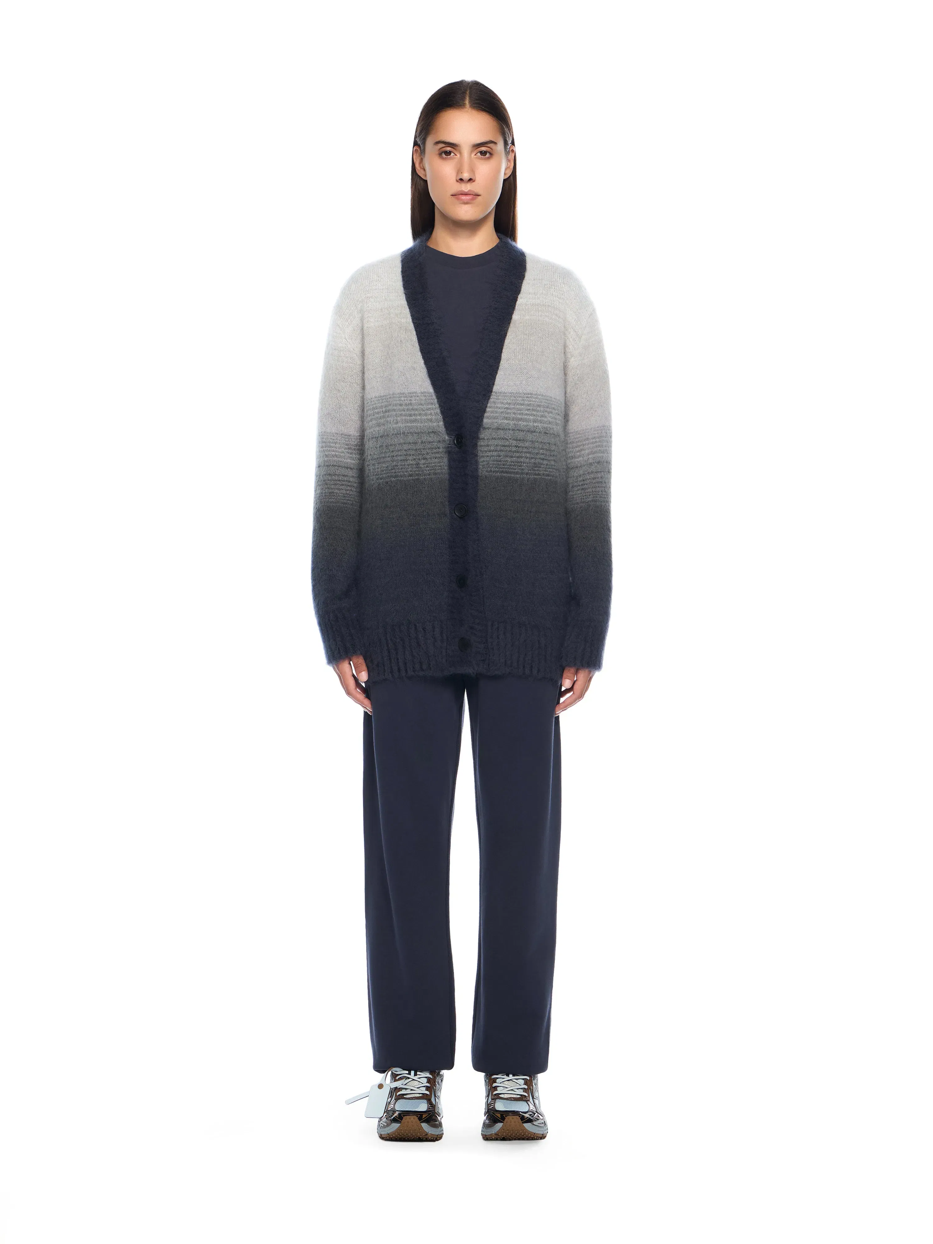 Off White Mohair Arrow Degrade Cardigan