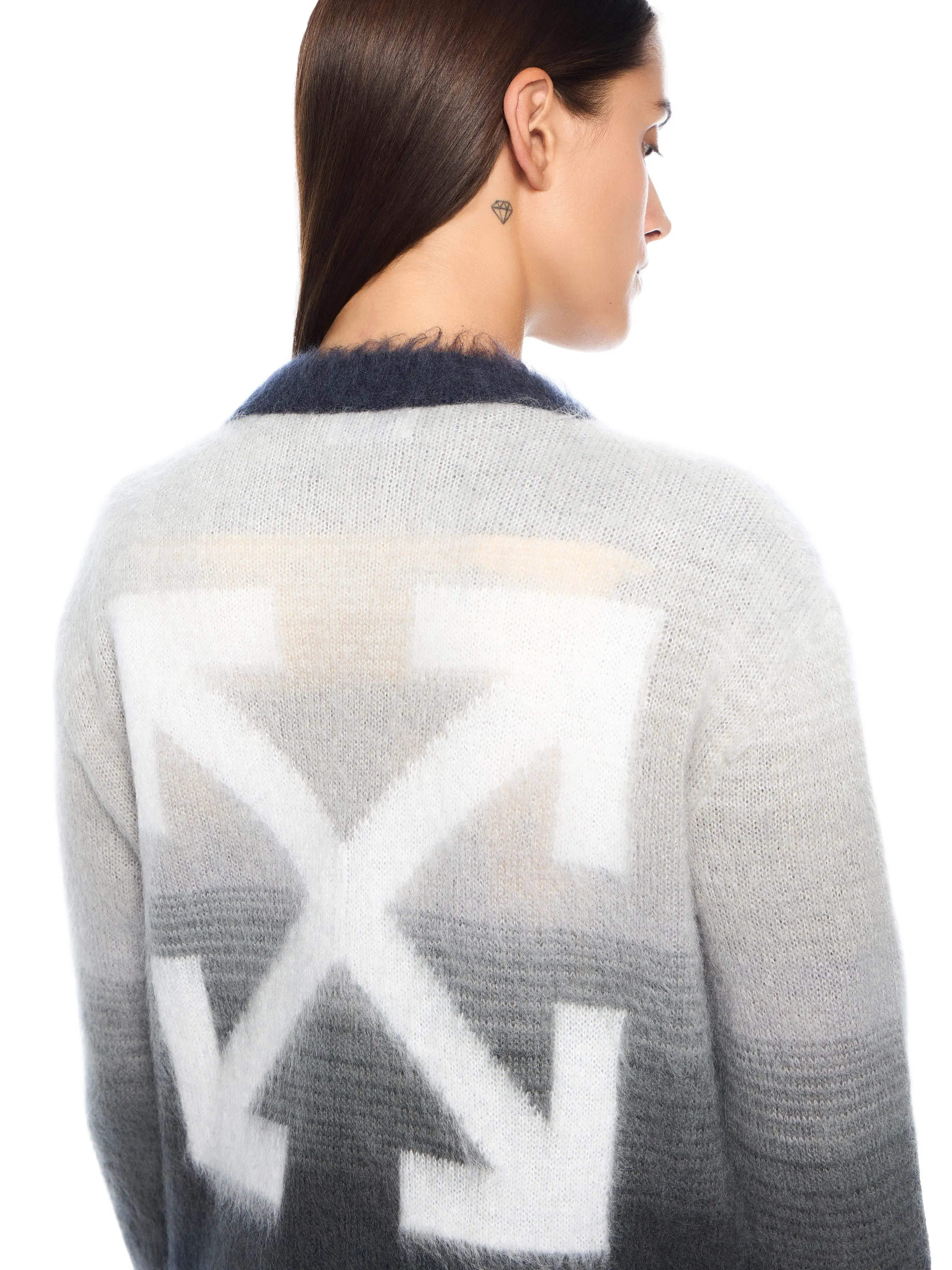 Off White Mohair Arrow Degrade Cardigan