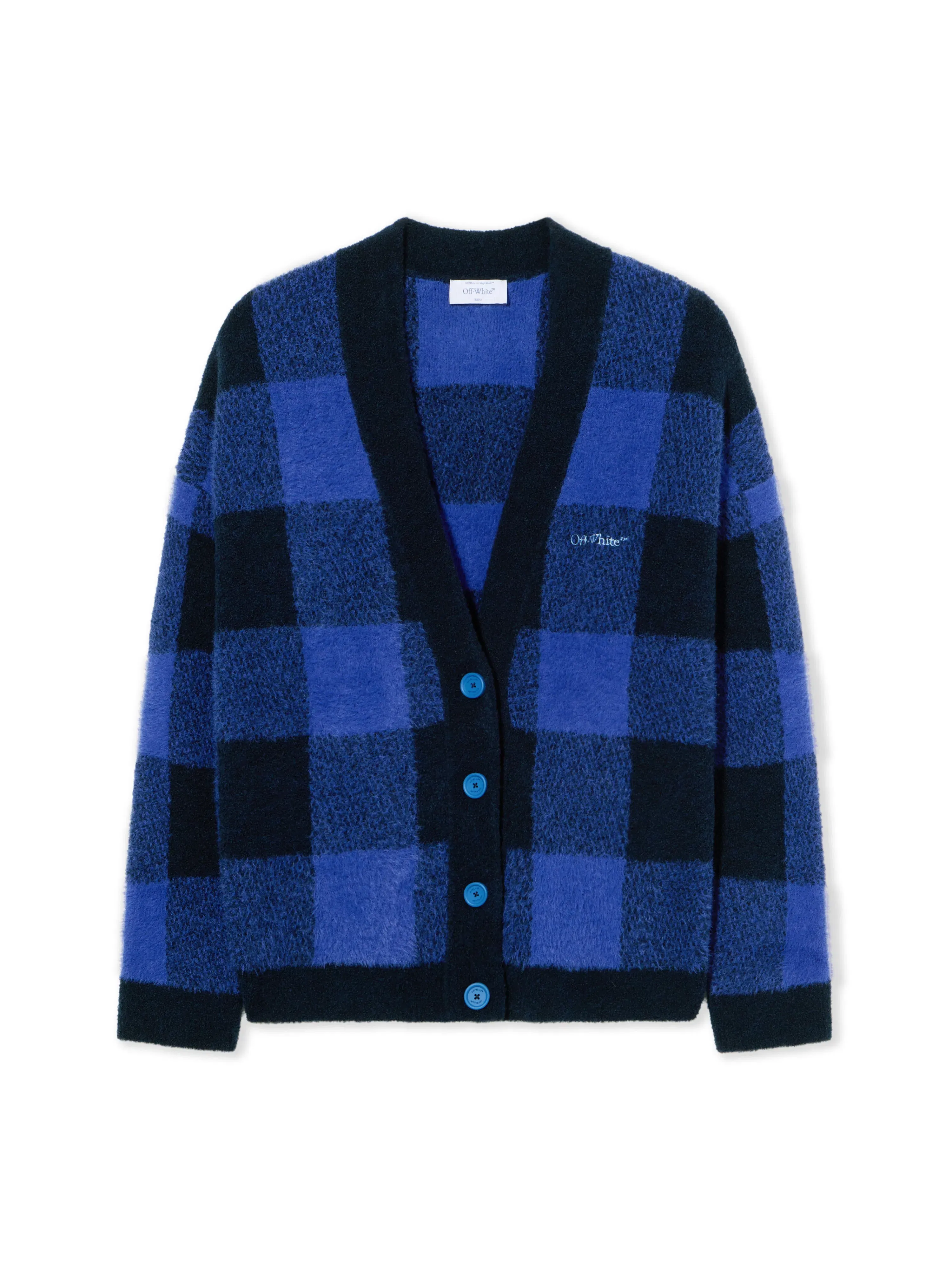 Off White Jacquard Check Knit Cardigan