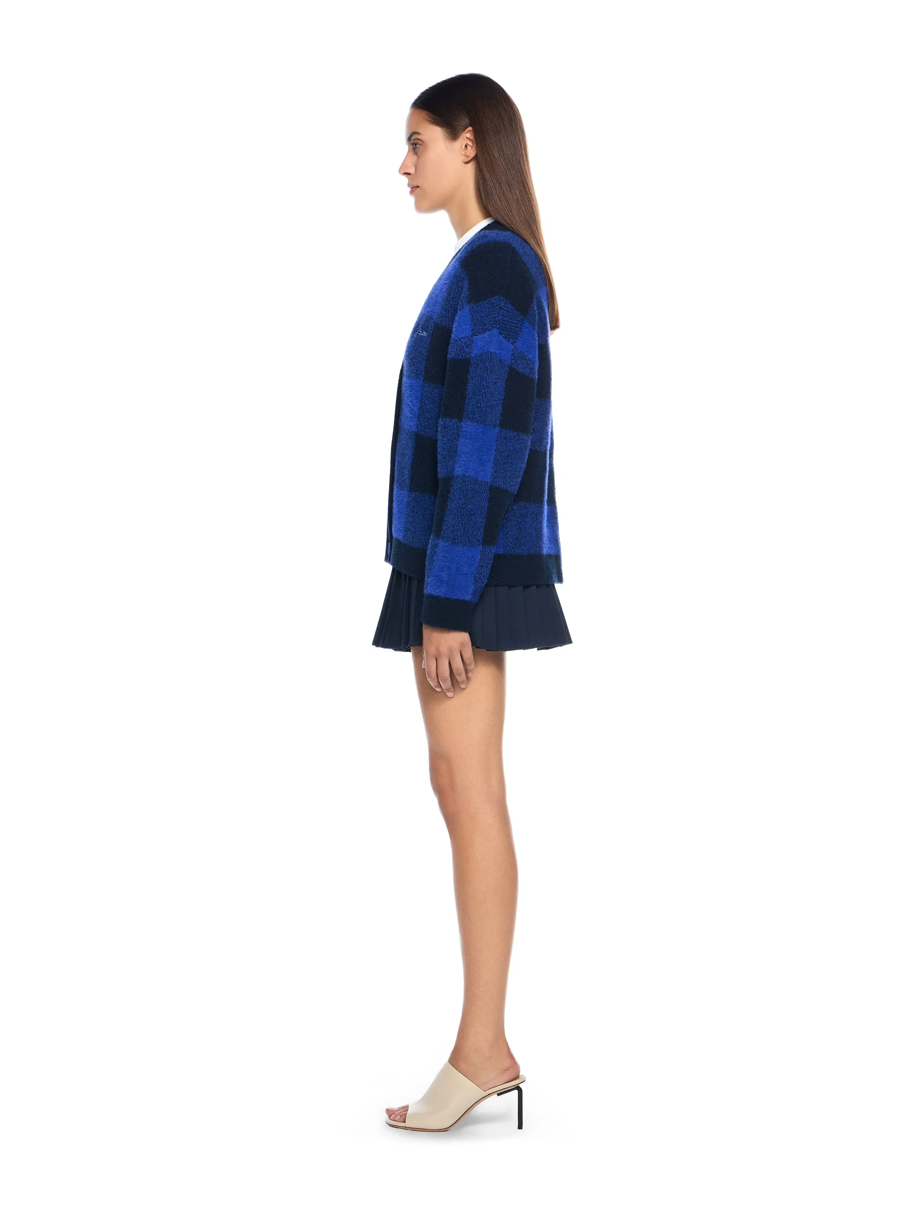 Off White Jacquard Check Knit Cardigan