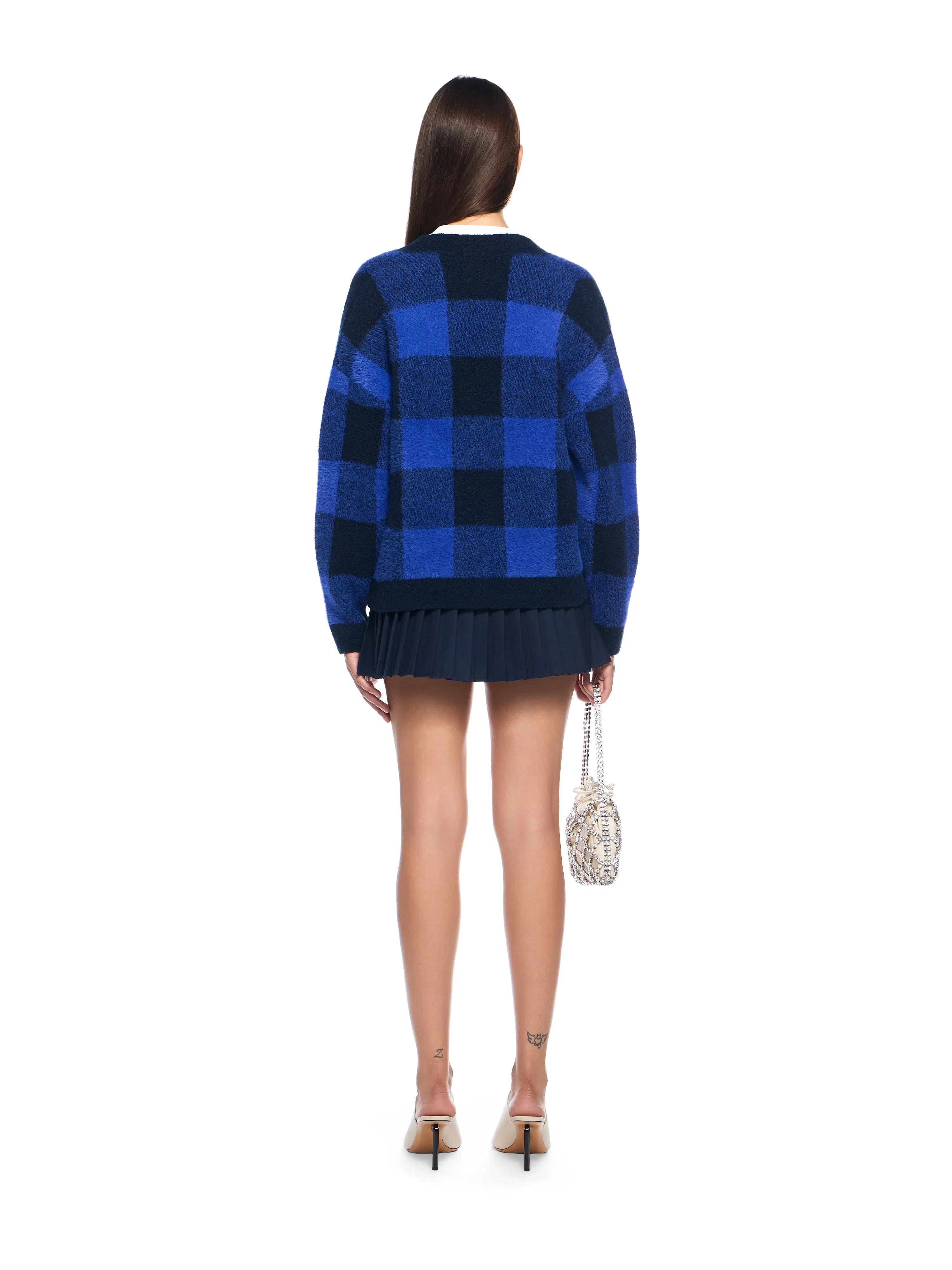 Off White Jacquard Check Knit Cardigan