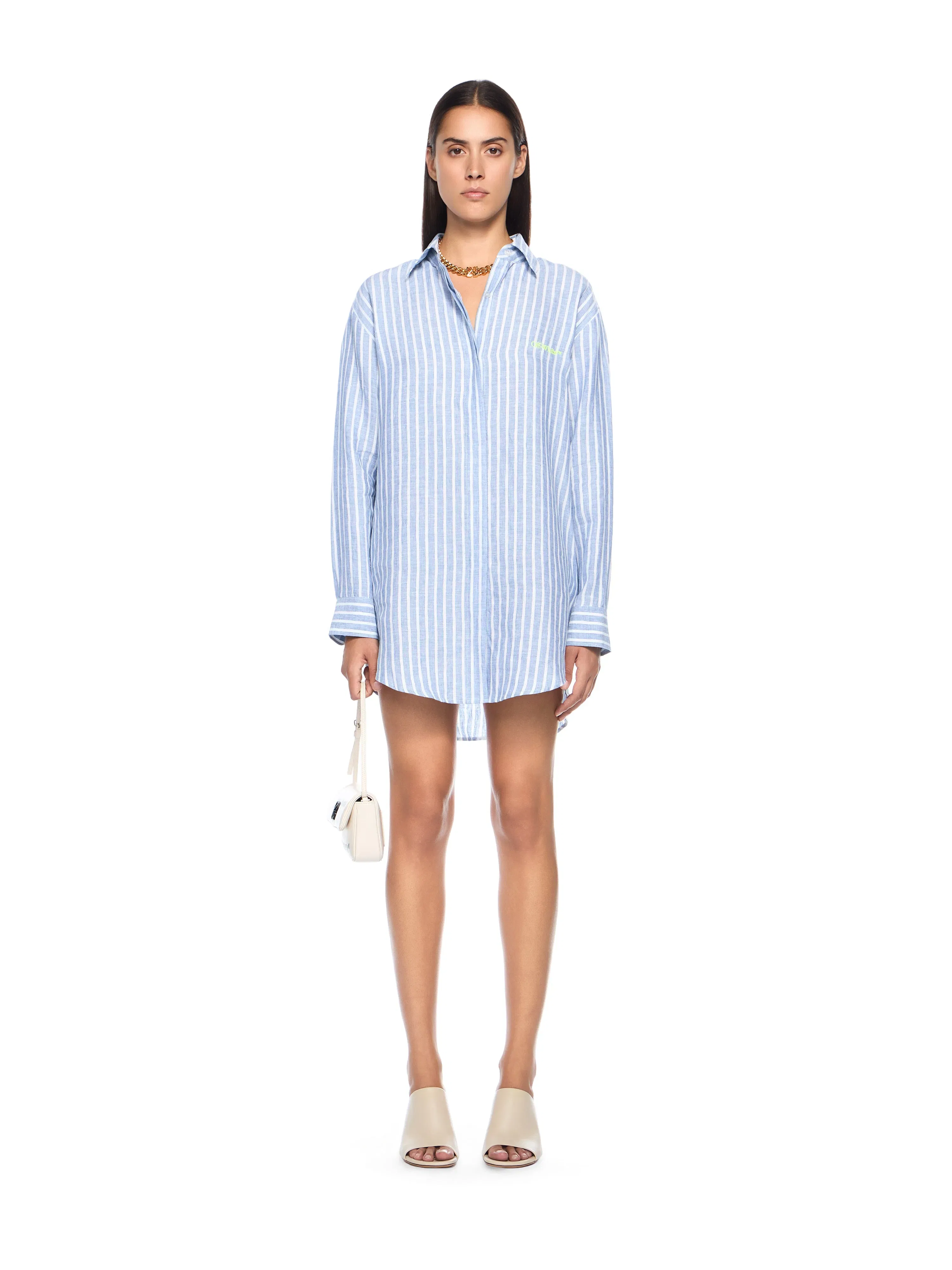 Off White Striped Over Shirt Dress