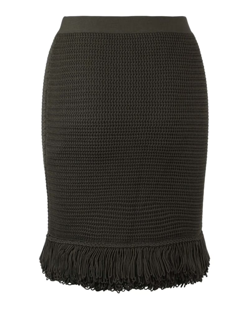 Bottega Veneta Fringe Trim Pencil Skirt Olive