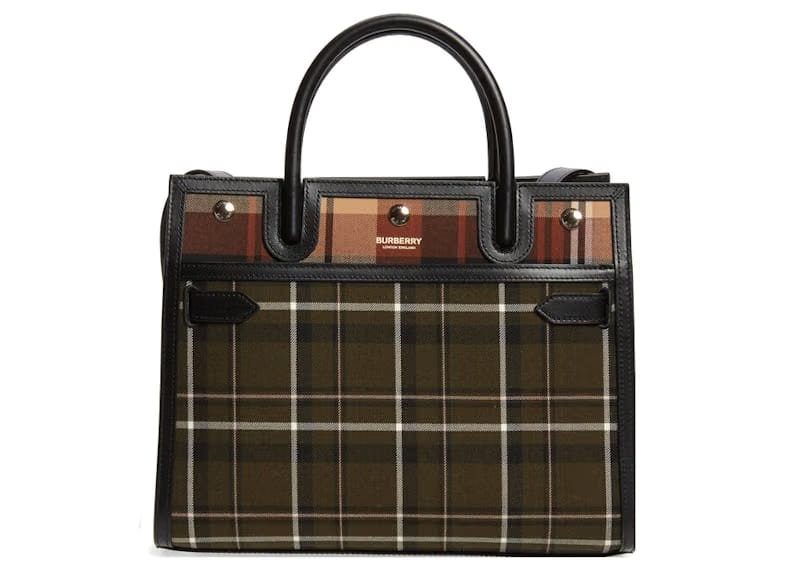 Burberry Top Handle Title Handbag Small Green Tartan