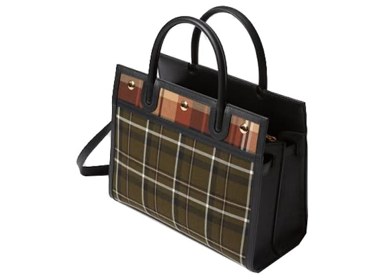 Burberry Top Handle Title Handbag Small Green Tartan