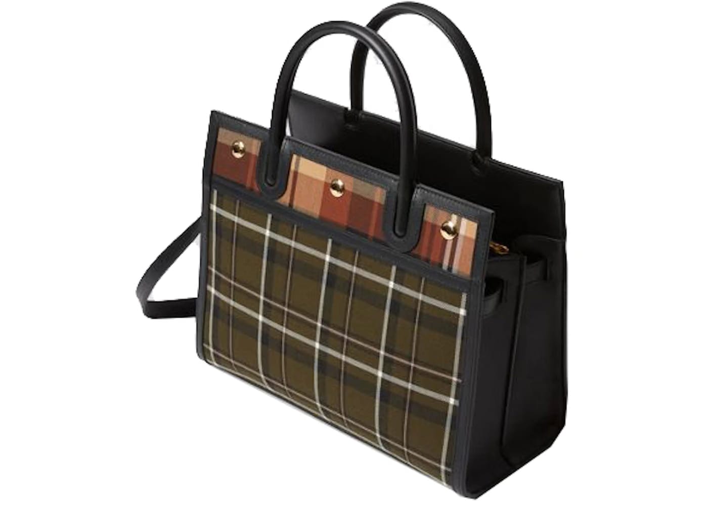 Burberry Top Handle Title Handbag Small Green Tartan