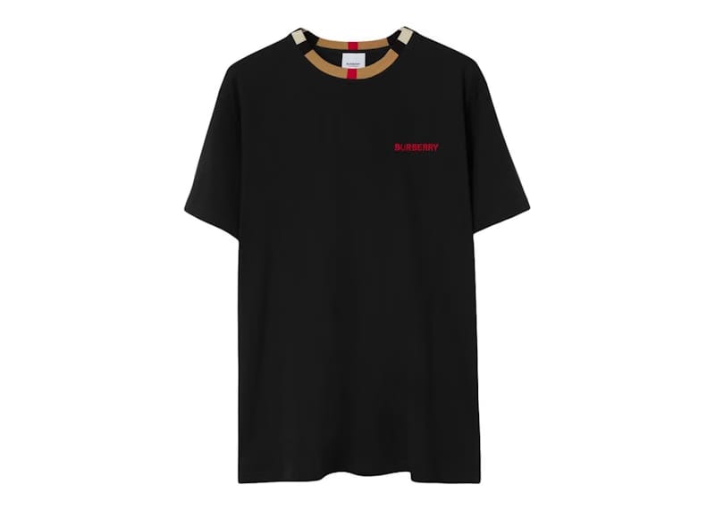 Burberry Icon Stripe Trim Cotton T-Shirt Black