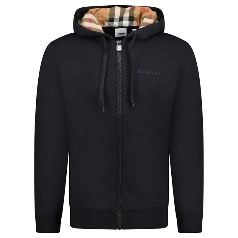 Burberry Hove Check Embroidery Logo Zip Hoodie Black Price in