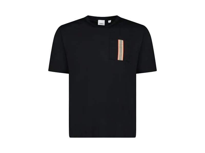 Burberry Stripe Trim Pocket Cotton T-Shirt Black