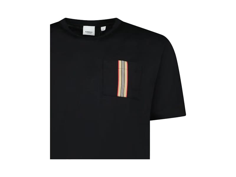 Burberry Stripe Trim Pocket Cotton T-Shirt Black