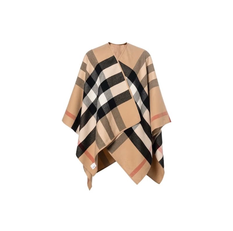 Burberry Reversible Check Merino Wool Poncho Camel/Archive Beige