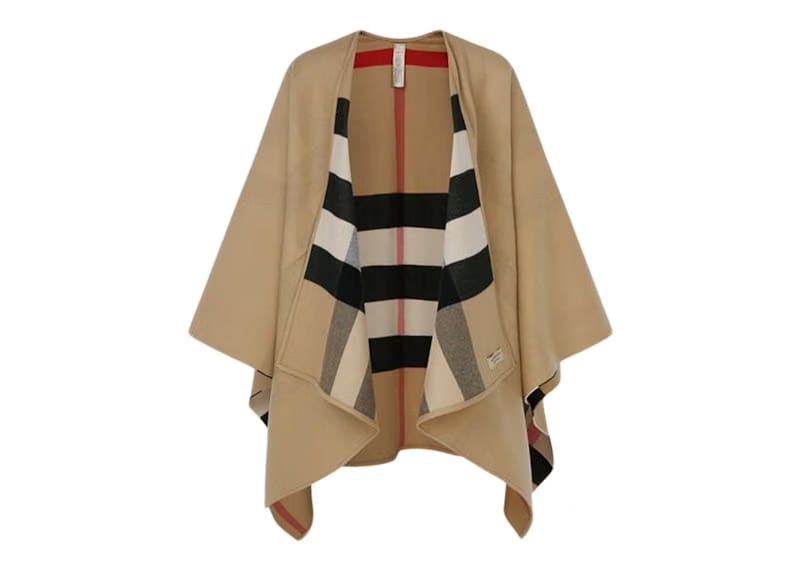 Burberry Reversible Check Merino Wool Poncho Camel/Archive Beige