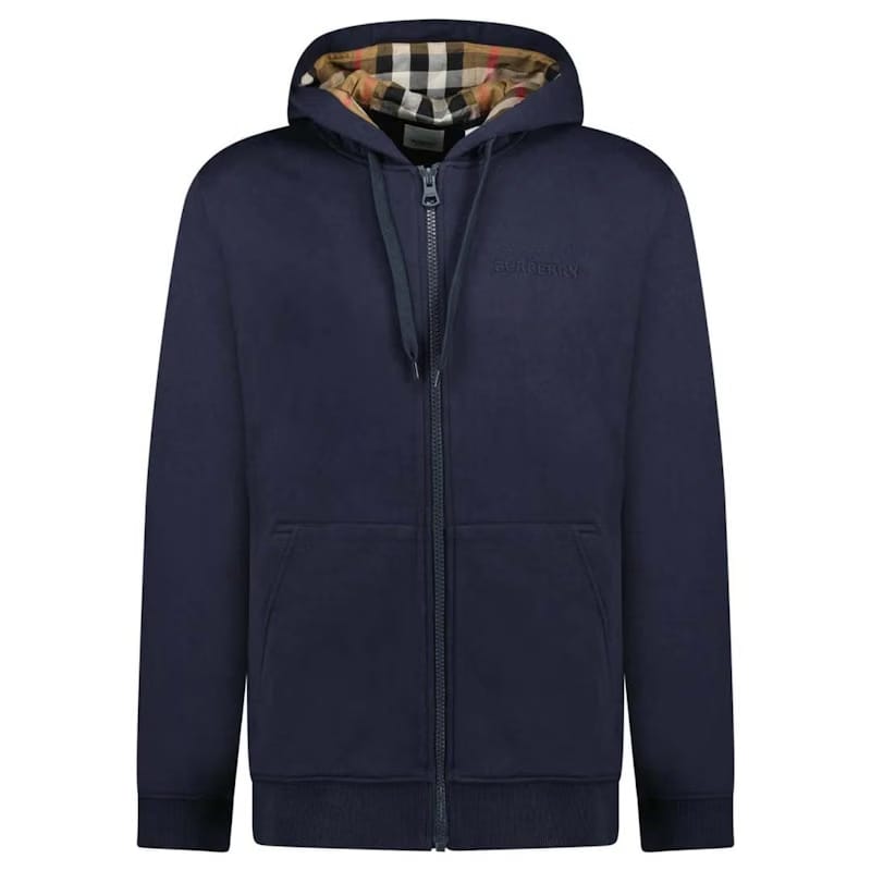 Burberry Hove Check Embroidery Logo Zip Hoodie Navy
