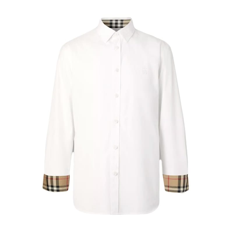 Burberry Slim Fit Monogram Motif Stretch Cotton Poplin Shirt White