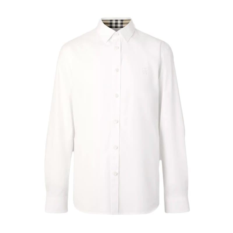 Burberry Slim Fit Monogram Motif Stretch Cotton Poplin Shirt White