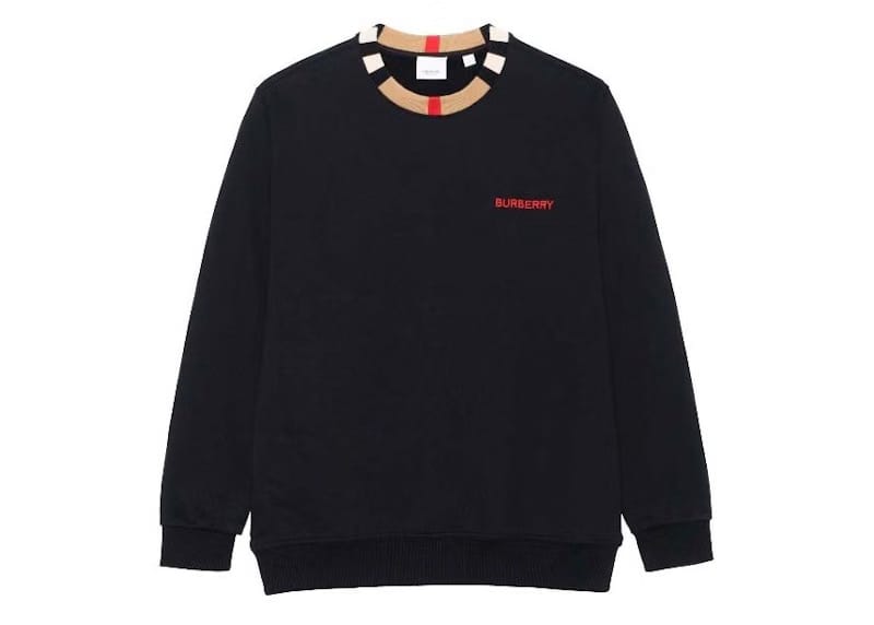 Burberry Icon Stripe Trim Cotton Sweatshirt Black
