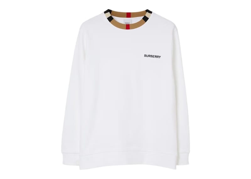Burberry Icon Stripe Trim Cotton Sweatshirt White