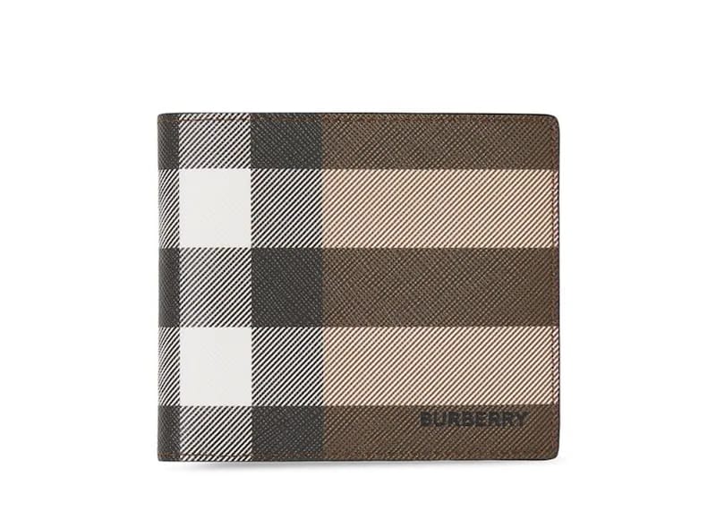 Burberry Check E-canvas International Bifold Wallet 8 slot Dark Birch Brown