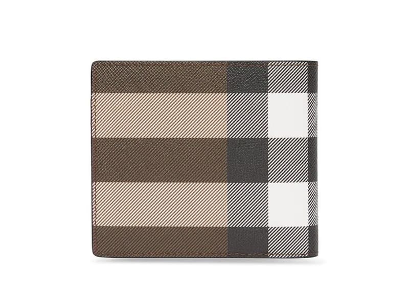 Burberry Check E-canvas International Bifold Wallet 8 slot Dark Birch Brown