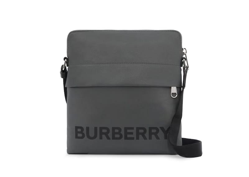 Burberry Logo Print Nylon Crossbody Bag Charcoal Gray
