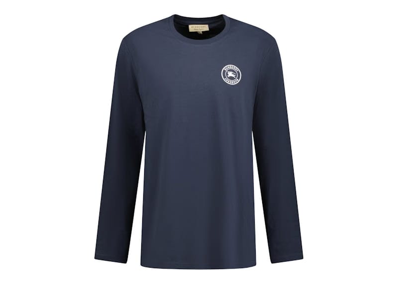 Burberry Embroidered Logo Cotton Long Sleeve T-Shirt Navy