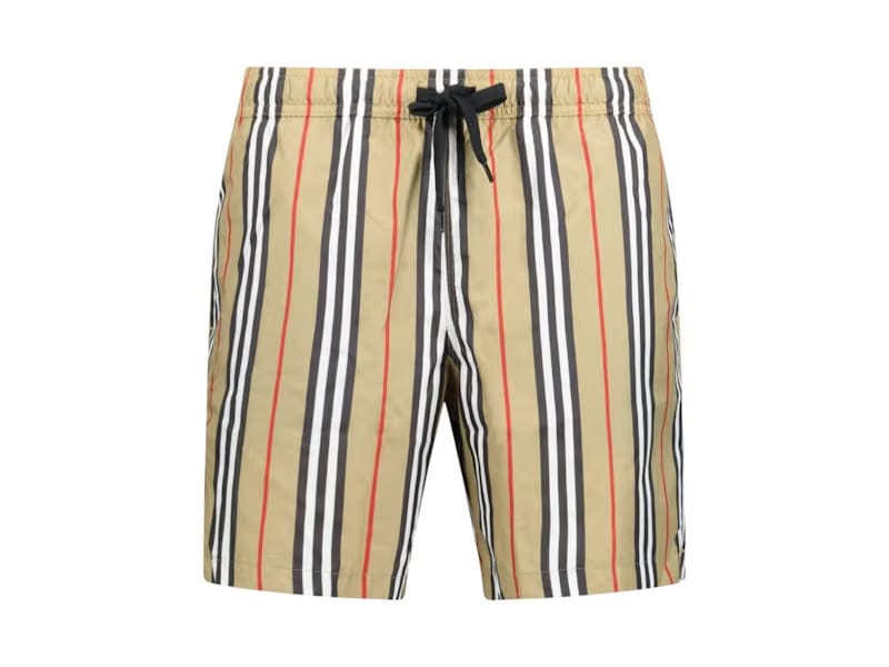 Burberry Striped Check Print Swim Shorts Beige/Brown