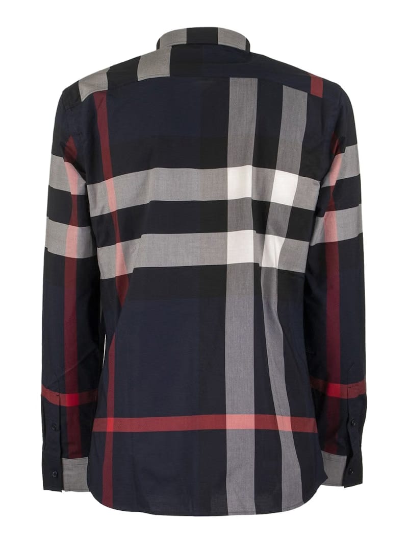Burberry Check Stretch Cotton Poplin Shirt Navy