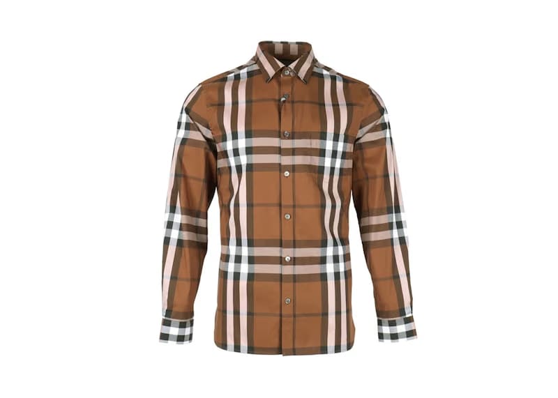 Burberry Check Stretch Cotton Poplin Shirt Russet Brown