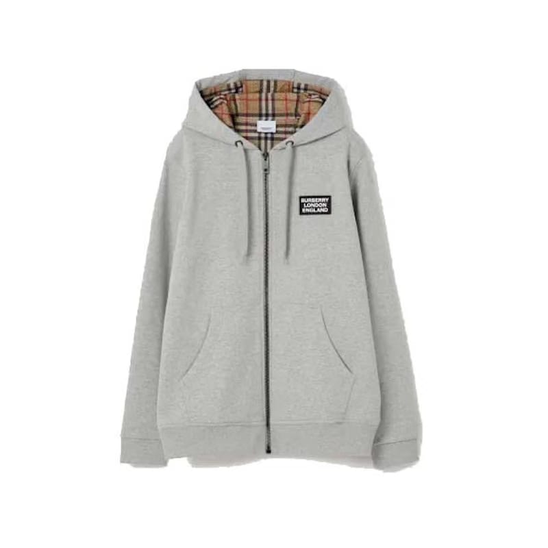 Burberry Cotton Blend Zip Hoodie Grey