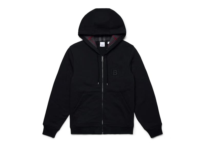 Burberry Letter Graphic Cotton Blend Zip Hoodie Black