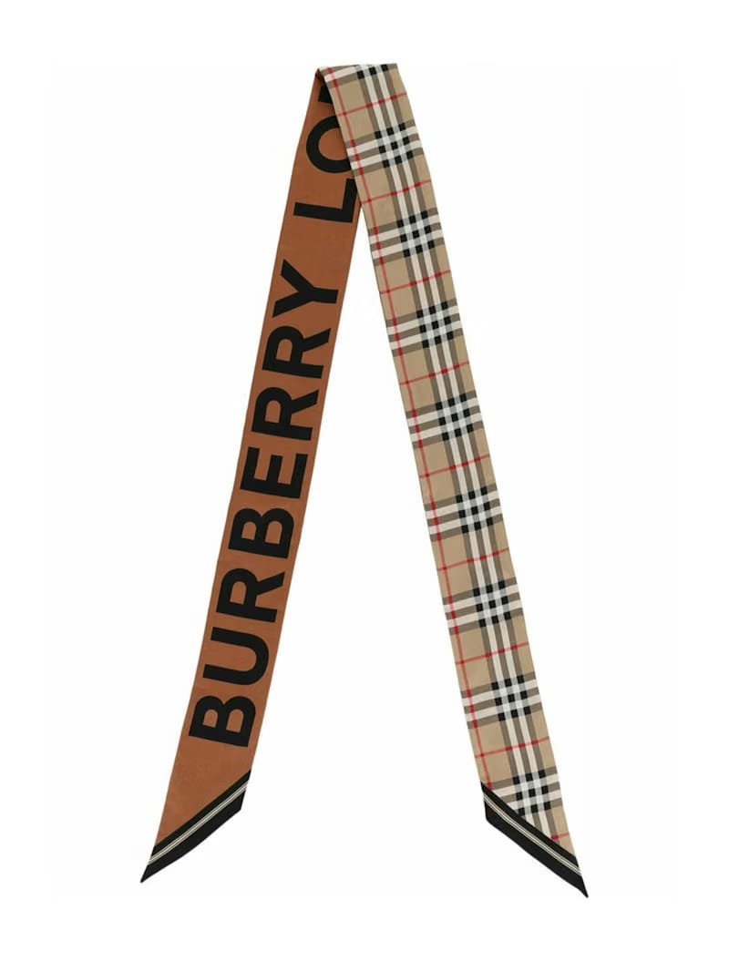 Burberry House Check Patterned Silk Scarf Beige