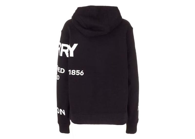 Burberry Horseferry Print Oversized Cotton Drawstring Hoodie Black
