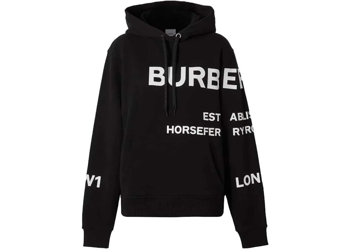 Burberry Horseferry Print Oversized Cotton Drawstring Hoodie Black