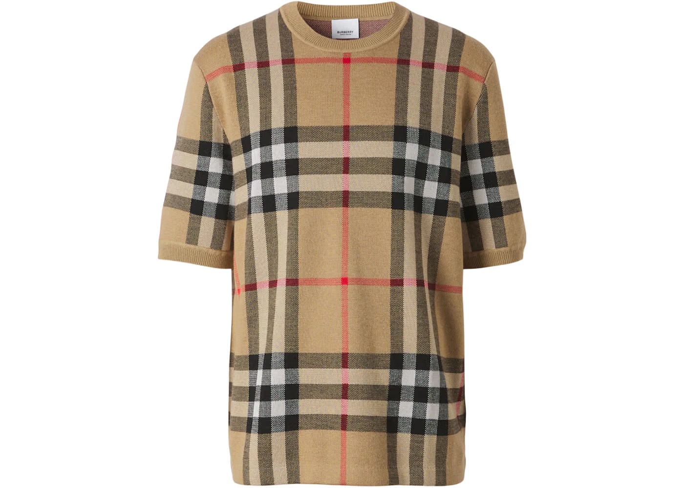 Burberry Shorts-sleeve Check Silk Wool Jacquard Top Archive Beige