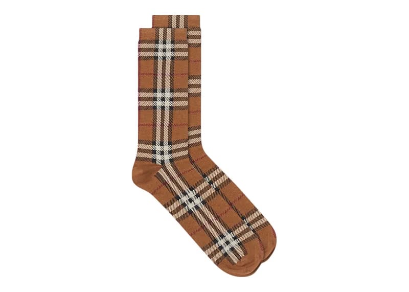 Burberry Cotton Cashmere Check Socks Birch Brown