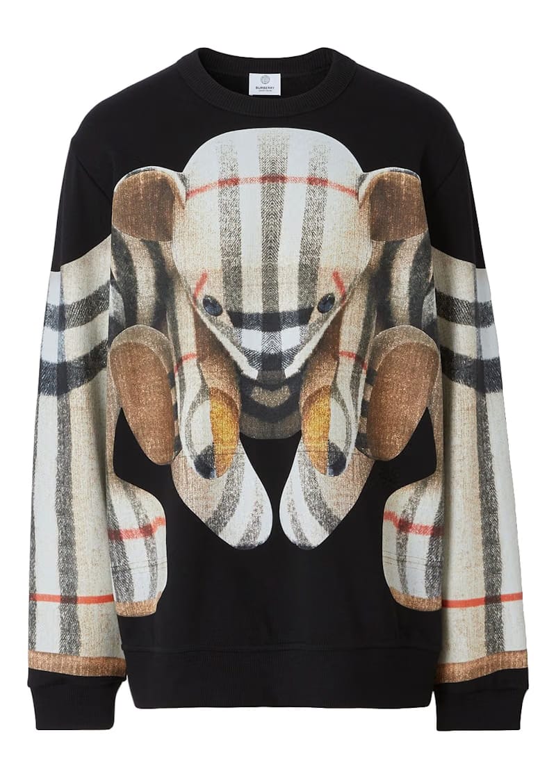 Burberry Thomas Bear Print Cotton Oversized Sweatshirt Black/Archive Beige