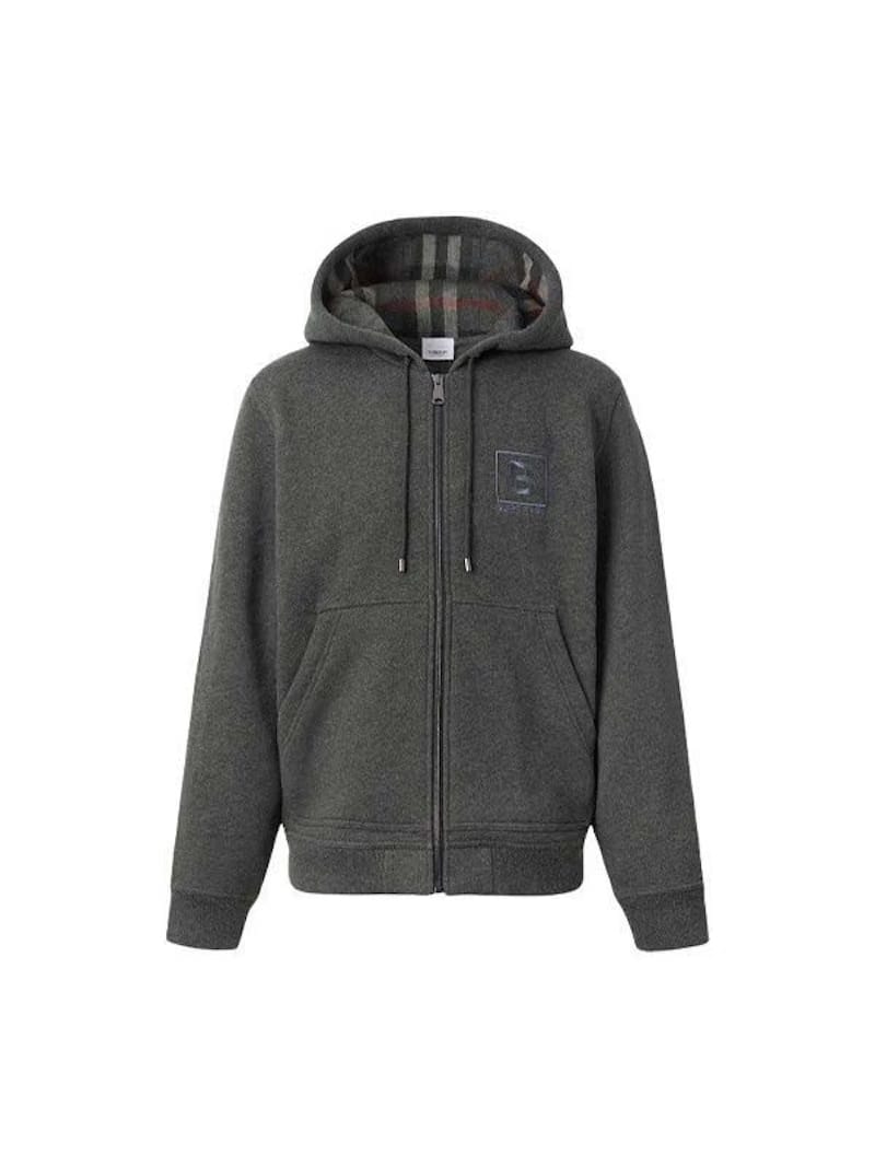 Burberry Letter Graphic Cotton Blend Zip Hoodie Charcoal Grey