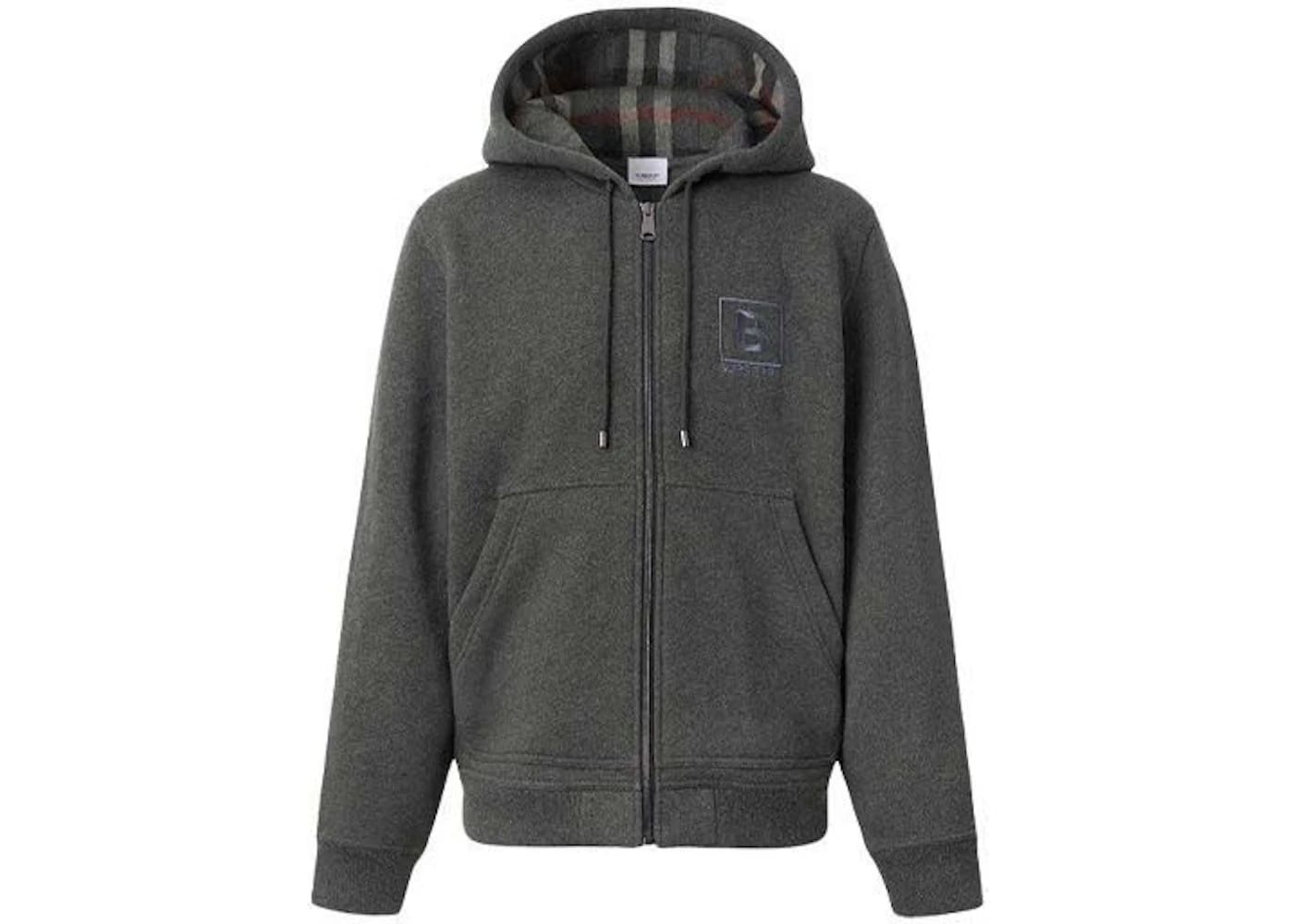Burberry Letter Graphic Cotton Blend Zip Hoodie Charcoal Grey