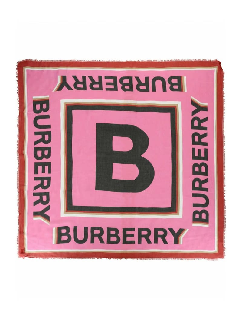 Burberry Logo Printed Scarf Bubble Gum Pink